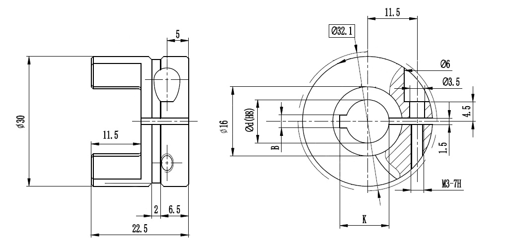 Полумуфта GS14 безлюфтовая, с готовым отверстием d=6 мм, шпон паз 2х1мм, EMT | ЕМТ