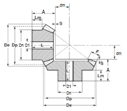 Коническая пара прямозубая (A) C29A201, передат. число=1:1, M=2,5, Z=20/20, EMT | ЕМТ