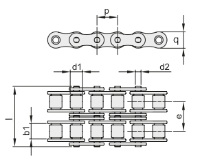 Цепь роликовая двухрядная 16B-2, EMT | ЕМТ