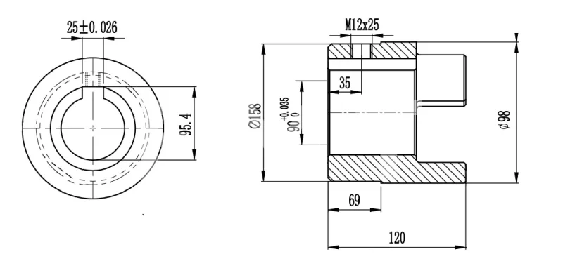 Полумуфта GE 75-90 B с готовым отверстием d90 шпон паз 25х5,4мм+винт М12 СТАЛЬ, EMT | ЕМТ