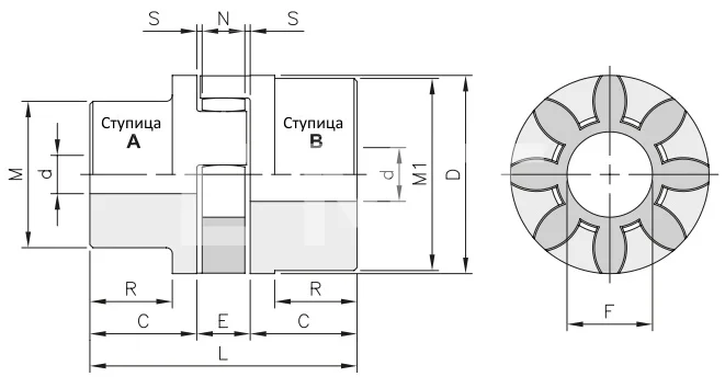 Полумуфта под расточку GEB 38-45 AL тип A dmax=38 мм (SGAA038), EMT | ЕМТ