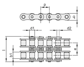 Цепь роликовая двухрядная 16B-2, EMT | ЕМТ